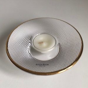 Kosta Boda Round Glass Votive Holder Gold Rim